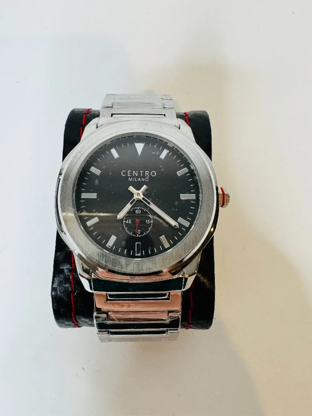 NWOT Centro Milano Stainless Steel Watch Water Resistant Silver and Black 45mm.